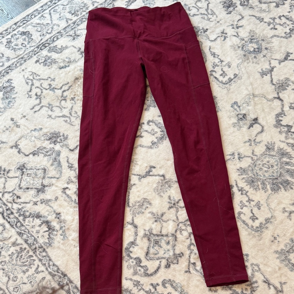 Women's Burgundy High-Waisted Leggings with Pockets